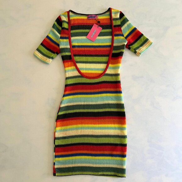 Edikted Dresses & Skirts - NWT Edikted Rainbow Striped Open Front Knit Coverup Dress